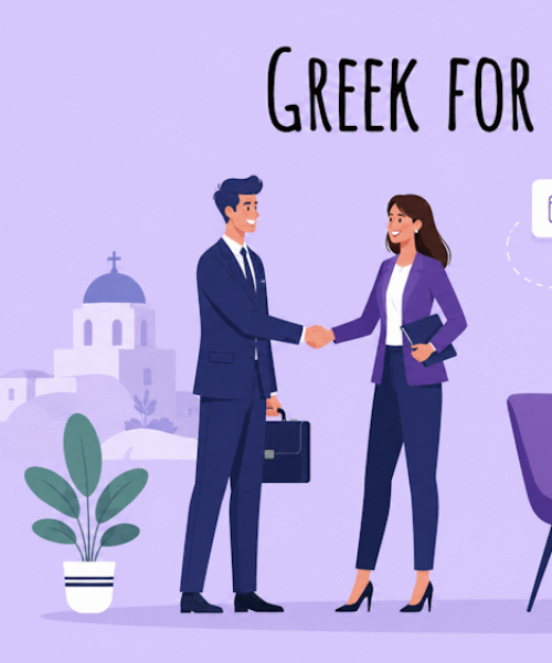 Adult professional learning Greek for work at Philoxenia Greek Language School in Thessaloniki, with online and in-person Business Greek options.
