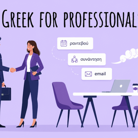 Adult professional learning Greek for work at Philoxenia Greek Language School in Thessaloniki, with online and in-person Business Greek options.